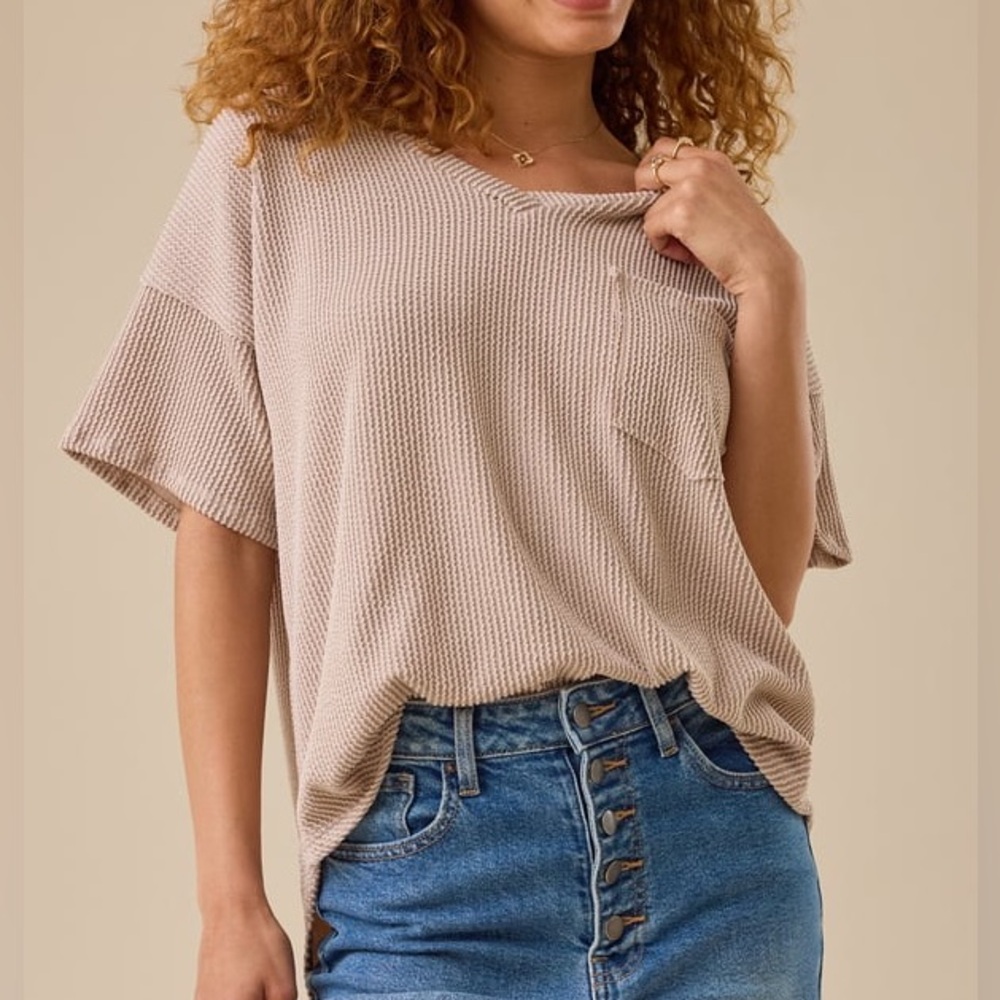 Altar’d State Alessia Beige Ribbed Tunic Top